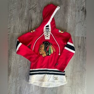 Chicago Blackhawks Old Time Hockey Red Cream Lace Hoodie Jersey Size Small